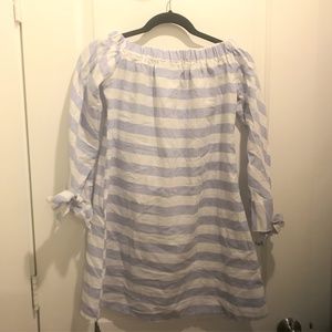 NYT Casja Tie Sleeved Off the Shoulder Dress Blue